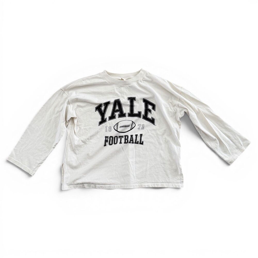 Yale Football Long Sleeve T Shirt Men's Medium White H&M Ivy League Graphic